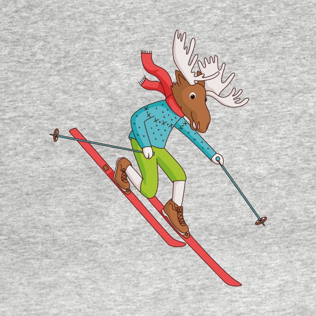 Telemark skiing Moose by Helen Munch